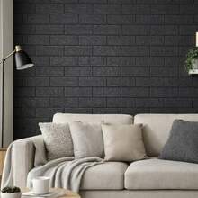 Kit Of 15 Black Brick 3D Adhesive Wall Panels For Living Room, 70x77cm - A - Xem 9