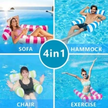 Inflatable Drainage Floating Chair, Dual-Use Beach Lounger With Backrest, Foldable Inflatable Pool Chair For Pool, Beach Party, Summer Outdoor Water Entertainment, Portable Floating Chair, Suitable As Summer Birthday Gift, Party Gift, Student Gift, Swimming Float Bed, Water Hammock, Lounge Chair, Water Floating Bed, Swimming Pool Summer Swimming Pool Water Recreation Accessories, Suitable For Water Resort Leisure, Inflatable Pool Hammock, Pool Inflatable, Beach Essentials, Pool Float - MultiWarna - View 2