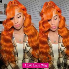 36 Inch Ginger Orange Lace Front Wigs Human Hair 250% Density Body Wave Wavy 13x6 HD Lace Front Glueless Ginger Wig Human Hair HD Transparent Lace Frontal Wigs Pre Plucked Hairline Brazilian Virgin Human Hair Pre-Plucked With Hair For Natural Look, Unisex For Women & Men, Daily & Party Wear - S350 - 查看 4