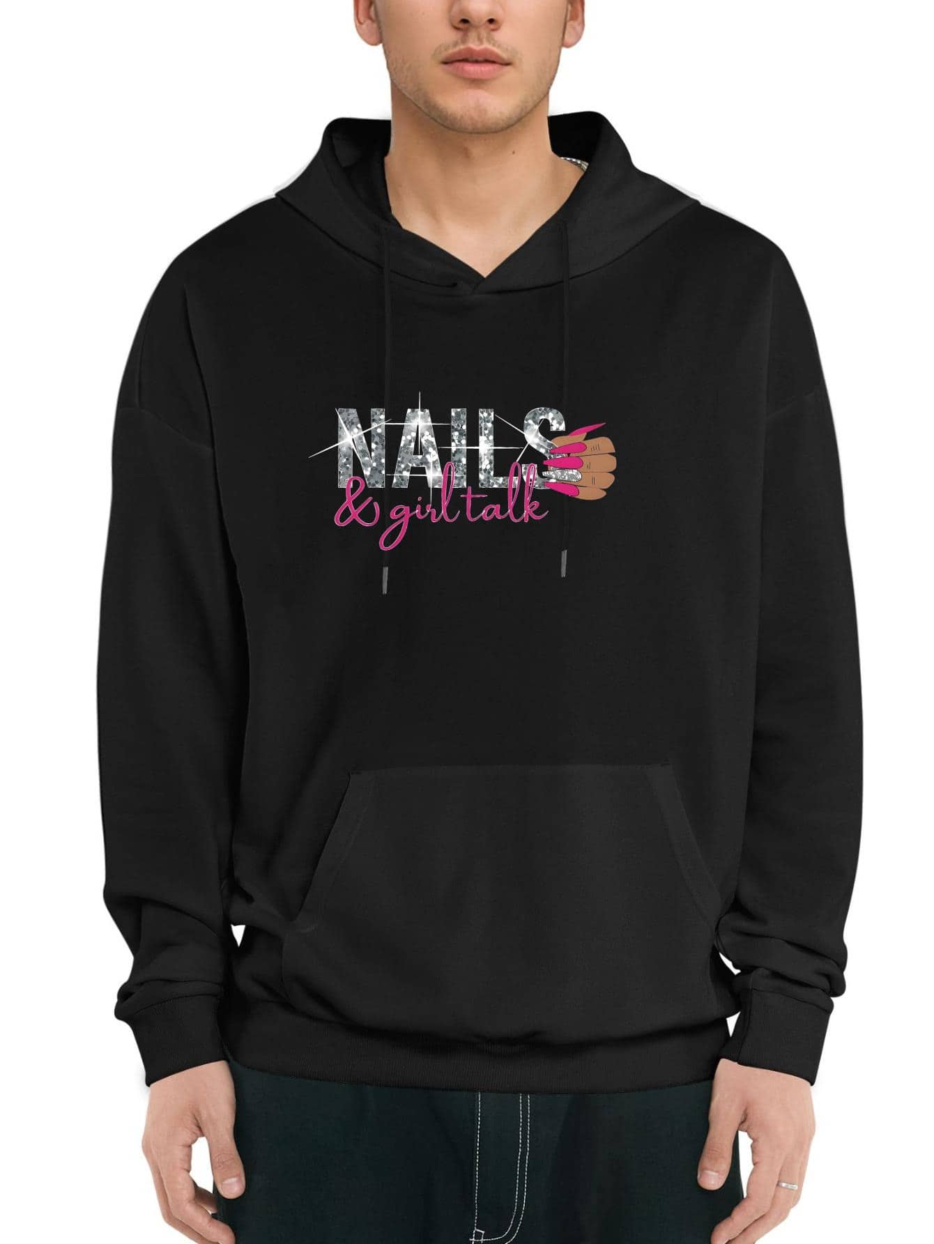 Men's Hoodie manches longues et crewneck sweatshirt - tenue décontractée hivernale élégante avec glitter ongles et girl talk design pour les amoureux de la mode à la mode Pullover vêtements à capuchon vêtements d'automne hiver à manches longues vêtements d'automne femmes, vêtements à manches longues Pullover hommes Pullover, vêtements à manches longues vêtements d'automne vêtements d'hiver pullover à manches longues haut Couple cadeaux romantiques de la Saint-Valentin pour lui et son cadeaux romantiques de la Saint-Valentin cadeaux de couple de la Saint-Valentin cadeaux romantiques - Noir - Voir 1