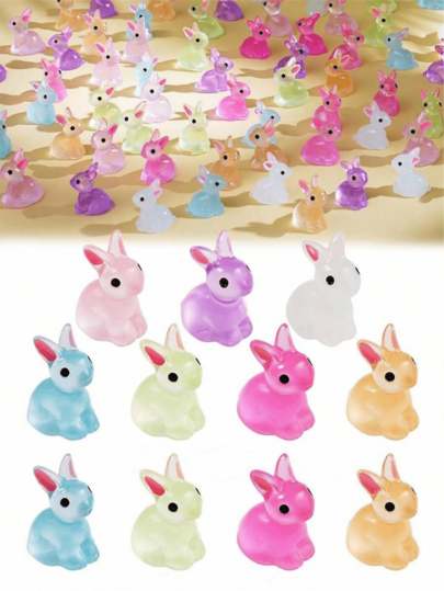 10/30pcs Glow-In-The-Dark Mini Resin Rabbits, Small Glow Plastic Rabbits, Mini Rabbit Figurines Suitable For Easter Egg Stuffing, Fairy Garden, Miniature Moss Landscape Decor