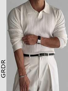 Suéter de punto de manga larga con cuello acanalado GRDR para hombre, ropa exterior casual y versátil - Blanco - Ver 1