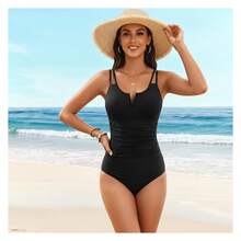 Women's V-Neck One Piece Swimsuit - Double Strap Slimming Bathing Suit, Tummy Control Swimwear For Women, Sexy Beach Swimsuit, UPF 50+Protection - 多色761 - 查看 3