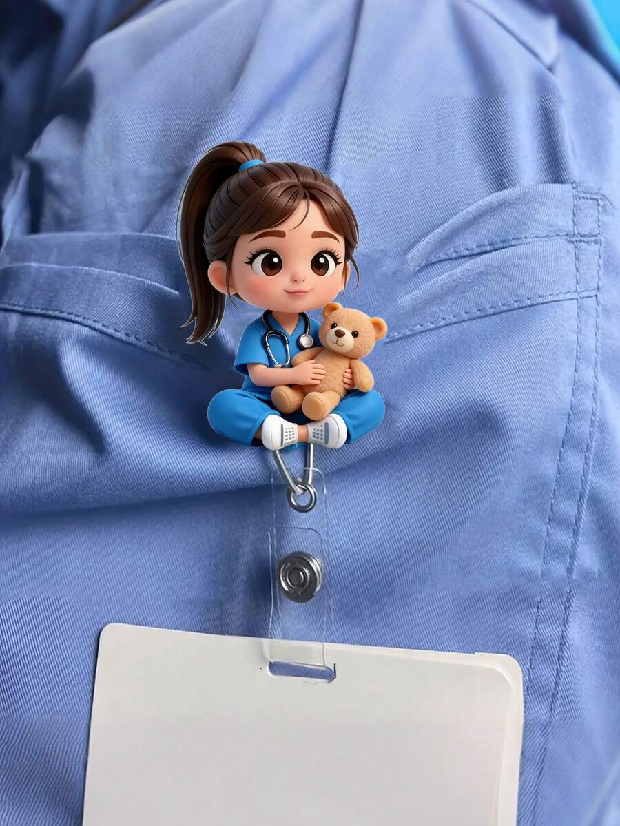 2D 壓克力護士女孩識別證套 - 可伸縮徽章夾,適用於醫學生和護理師 - PMMA 材質工作識別證夾 | 趣味設計 | 壓克力護士配件 開學季教師禮物 - 彩色 - 查看 1