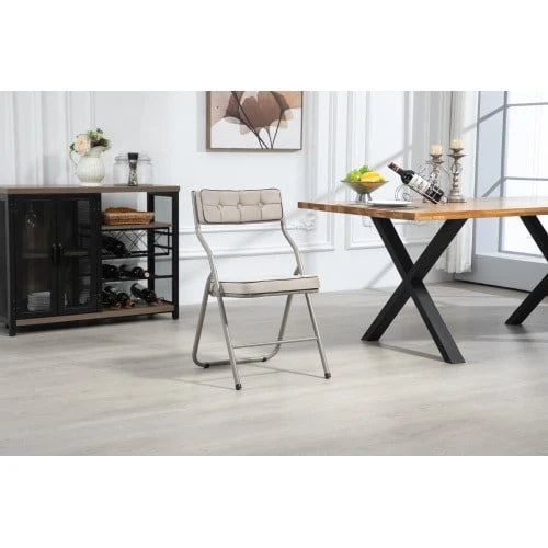 Two-Piece Folding Chair - Folding Dining Chair With Cushion, Portable And Easy To Assemble, Foldable, Extra Seating For Guests, Kitchen, Office, Wedding Party And Other Occasions, Khaki - Khaki - View 1