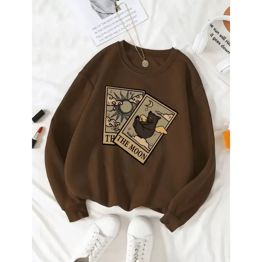 Adult Crew Neck Sweatshirt With USA Flag Print 1042 Winter Sweatshirt Without Hood Premium Fabric - 鏽棕色 - 查看 1