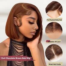 34 Inch 13x4 Lace Front Wigs Blended Human Hair 200 Density Straight HD Lace Front Wigs Pre Plucked Straight Glueless Human Hair 13x4 HD Frontal Human Hair Wig For Women - Brown - View 11