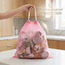 Heavy Duty Drawstring Trash Bags 50PCS - Leak-Proof High Pressure Sealing, Easy To Tie Foldable, For Bathroom Kitchen Office Hotel Party Storage, Rose Scent, 4 Gallon - 粉色 - 查看 2