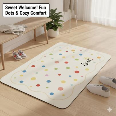 1pc Sweet Polka Dot & Ruffle Edge Doormat, Cream Velvet Fabric Entrance Mat, Welcome Rug, Small Carpet, Outdoor/Indoor Doormat, Kitchen Rug, Home Decor, Front Door Mat, Area Rug, Outdoor Mat, Washable Carpet