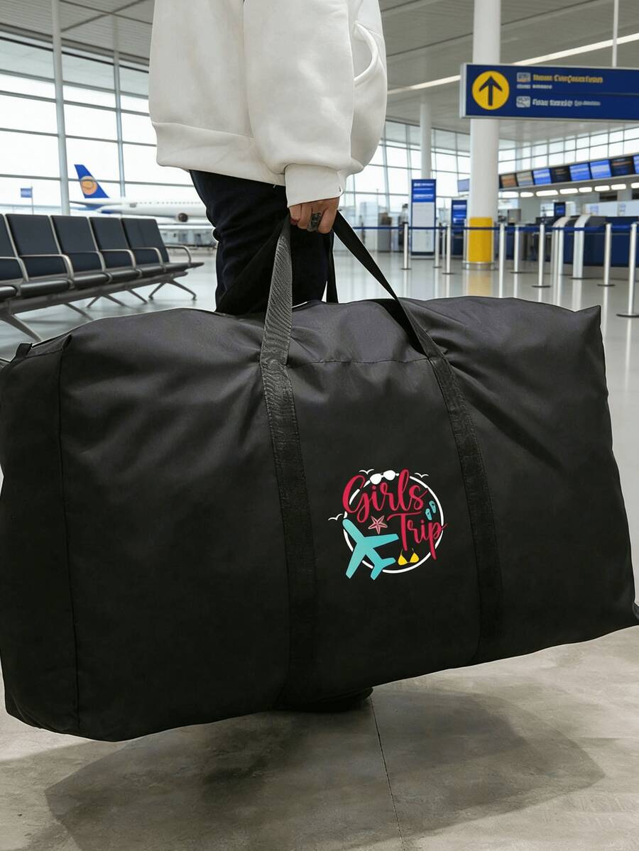 1个可折叠旅行包,男女通用旅行收纳包,印有“Girls Trip”飞机图案,便携式女士手提包,男士大容量行李包,适合上学使用,可收纳学习用品、飞机模型、公文包、相机配件和其他多功能旅行配件,牛津布材质行李包,旅行袋,过夜包,随身行李包,夏季度假必备旅行用品,旅行必备收纳袋,夏季旅行配件 - 彩色 - 查看 1