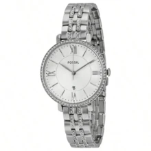 Fossil Women's Watch ES3545 Stainless Steel Bracelet, Crystal Bezel, White Dial With Roman Numerals, Minimalist Quartz Wristwatch, Date Display, Elegant Dress Watch, Perfect Birthday & Mother's Day Gift - Silver - View 4