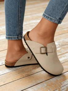 Zapatillas Casuales de Mujer, Mules, Zuecos, Ligeras de Suela Suave, Cómodas y Versátiles, Nuevas Zapatos de Mujer para Todas las Estaciones, Calzado de Mujer Elegante e Informal, Zapatos para Exteriores, Zapatos de Punta Redonda, Zapatos para Interiores - Caqui - Ver 4