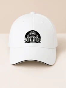 -SheinUnisex Sandwich Baseball Cap Classic Streetwear Fashion Adjustable Hat For Men And Women   - Black And White Architectural Temple Design With Column Details And Laurel Leaves Embroidery On Front Panel   - Perfect For Casual Outings Sports Activities Daily Wear Comfortable Breathable Fabric With Adjustable Back Closure Suitable For All Head Sizes Ideal For Outdoor Adventures Urban Style And Everyday Use - 白色 - 查看 1