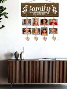 1 Set, Decorative Art Style Wooden Photo Frame | Eucalyptus Leaf Pattern Design, Comes With 16 Wooden Clips + Jute Rope, Hanging Multi-Functional | Personalized Home Memories, Ideal Gift For 11 Holidays Throughout The Year, No Electricity Required - Multicolor - View 3