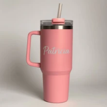 Garrafa Copo Térmico Personalizado Inox Tampa em Acrílico e Canudo 1200ml - Rosa - Visão 1