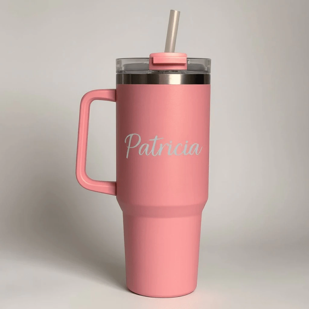Garrafa Copo Térmico Personalizado Inox Tampa em Acrílico e Canudo 1200ml - Rosa - Visão 1