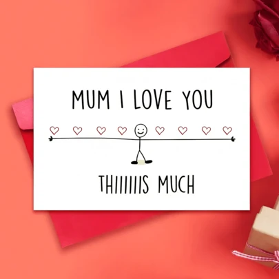 1pc Funny Mother's Day Card Birthday Card Cartoon Design Mum I Love You Thiiiis Much The Perfect Gift For Birthdays & Mother's Day For Mum