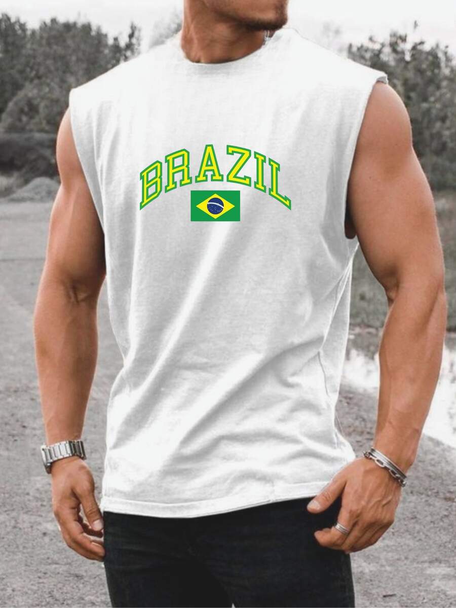 Men's Oversized Tank Top With Printed T-Shirt For The Brazil Cup - New Release - trắng - Xem 1
