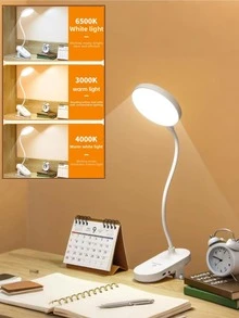 1 pieza Lámpara de escritorio LED con abrazadera y 3 niveles de brillo ajustables, recargable con batería de 800mAh, regulable, con control remoto, carga USB, se puede colocar con abrazadera o de pie, adecuada para oficina, estudiantes y lectura - luz roja blanca - Ver 4