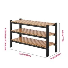 Bamboo Shoe Rack Organizer For Closet And Entryway - Space-Saving Narrow Shoe Stand - Versatile Shoe Holder For Door Or Closet Shelf,Garage Bedroom Can Freely Stack DIY Small Shoe Racks - Màu đen + tre, 3 tầng - Xem 9