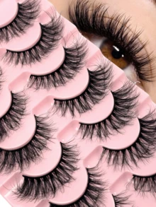 7 Pairs D Curl Fluffy Messy Faux Mink Eyelashes Cat Eye Lashes Crossed Natural Lashes Natural Makeup Effect Look Soft Lash Cross Wispy Reusable Eyelashes Versatile Style Suitable For Various Makeup Looks - Black - View 2