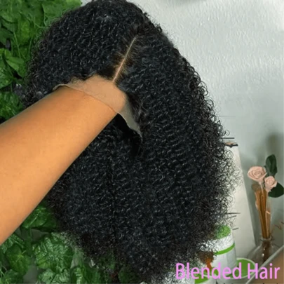 MECRY 36 Inch Long Deep Curly Brazilian Hair Forehead Wig, Glue Free Real Hair, 13x4 High-Definition Lace Forehead Wig, Moist Wavy Lace Forehead Wig, Pre Plucked Real Lace Forehead Wig, Women's Style, 180% Dense Density Real Hair Blended Hair