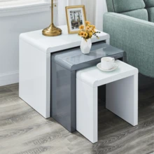 AINPECCA Nest Of Tables High Gloss Nesting Tables With Tempered Glass Top Coffee Tables 3 Pieces End Table Set - Gray and White - View 4