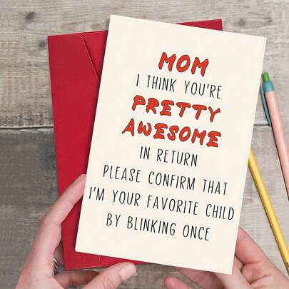 1pc Humorous Mother'S Day Card | "Pretty Awesome" Funny Greeting Sweet & Playful Design For Mom From Son Or Daughter | Perfect For Birthdays & Special Occasions | Unique Gift Idea For Mother'S Day, Mothers Day Gifts For Mom