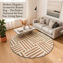 1pc Modern Geometric Round Rug, Soft Area Carpet For Living Room & Bedroom, Faux Wool Material, Washable - Multicolor - View 1