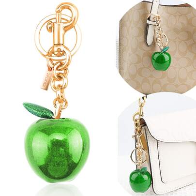 1pc Fashionable Apple Keychain Pendant - Luxury Gold-Tone Alloy Keychain With Shiny Crystal Apple Charm, Creative Stylish Accessory For Bags And Clothing, Suitable For Handbags, Evening Clutches And Shoulder Bags, Green Apple, Red Apple Pendant, Perfect Gift For Valentine's Day And Mother's Day