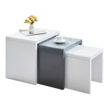 AINPECCA Nest Of Tables High Gloss Nesting Tables With Tempered Glass Top Coffee Tables 3 Pieces End Table Set - Gray and White - View 10