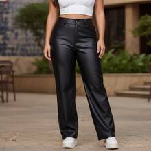 Women's Leather Pants, Wide Leg, Cheap, Foreign Fashion - 黑色 - 查看 6