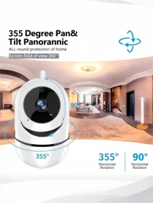 closeli 1pc 1080P+355° Panoramic PTZ Rotating Home Wireless Security Camera, 2.4G WiFi HD Night Vision, Mobile Remote Monitoring, Multi-User Sharing, Two-Way Audio, Remote Playback, Automatic Alarm - White-01 - View 7