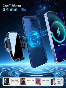 1 pieza Soporte de teléfono de montaje de coche con cargador inalámbrico, tecnología avanzada e innovadora de inducción inteligente de ventilación de aire para carga rápida de 15W automática completa del sujetador del teléfono del coche - Negro - Ver 4