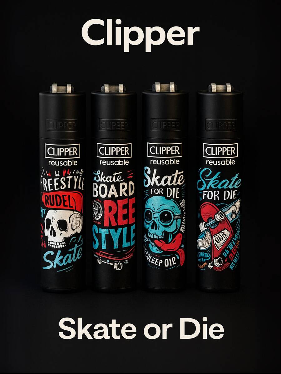 4 Clippers Skate Or Die Sizes MICRO - Kitchen Lighter, Lighter, Igniter, Home Use, Kitchen, Lighting Candles, BBQ, Camping, Travel And Decoration, Party. - 4 滑板或死亡(MICRO) - 查看 1