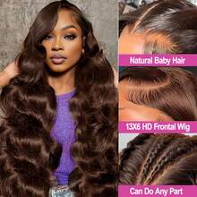 MUEN 5x5 13*4 13*6 4*4 4# Long Body Wave HD Lace Front Wigs 8-34 Inch Lace Front Wigs Blended Human Frontal Hair Pre-Plucked Glueless Wigs Human Frontal Hair Wavy Wig For Women Natural Blended Hair - Brown - View 6