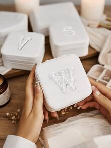 1pc Personalized Initial Letter Jewelry Box, Faux Diamond Pattern Decor, A-Z 26 Letters Mini Jewelry Box, Portable Jewelry Travel Case With Zipper For Earrings, Rings, Necklaces, Makeup, Bridesmaids Gift - Multicolor - View 10