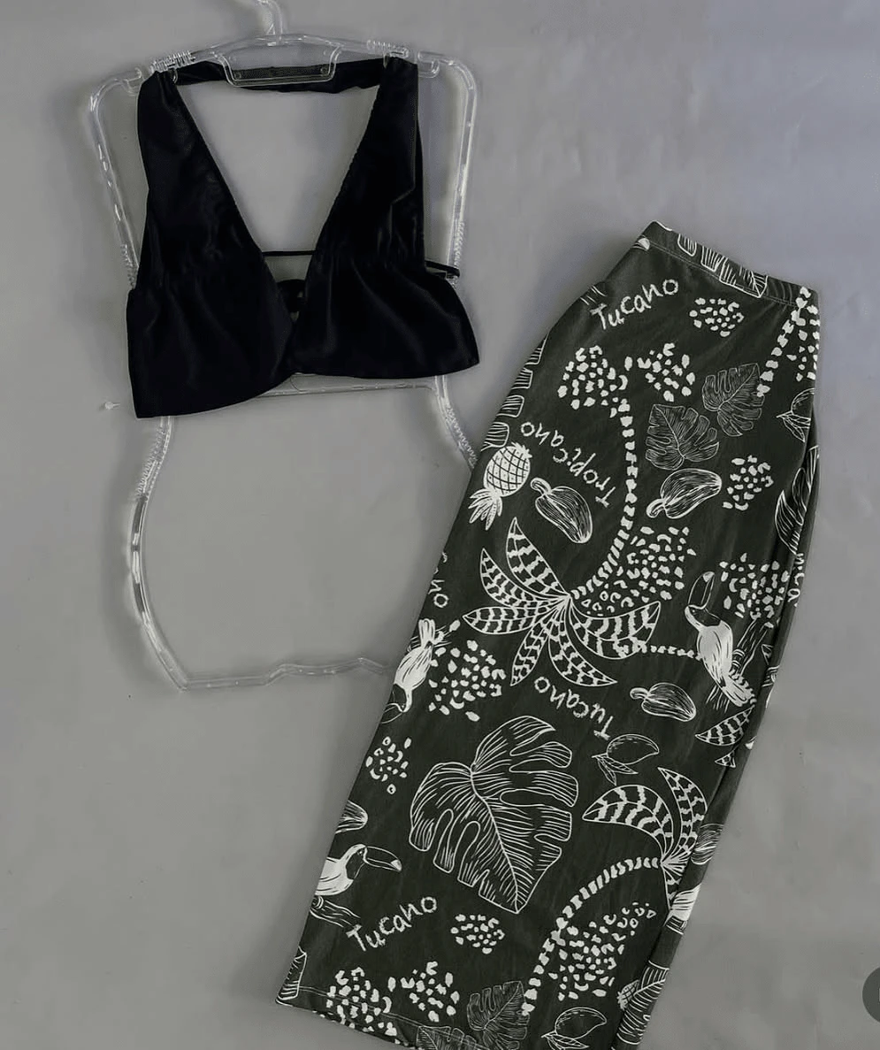 Women's Midi Skirt With Tropical Toucan Print (Top Not Included) - Verde - Ver 1