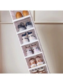 1/3/6-Layer Installation-Free Folding Shoe Box, Breathable Shoe Storage Box, Plastic Shoe Cabinet, Dust-Proof Household Storage Box, Large Capacity Space-Saving Artifact, With Easy-To-Access Front Waterproof Transparent Plastic Storage Box, No Assembly Required - Perfect For Wardrobes And Entryways, Shoe Storage Box - 查看 2