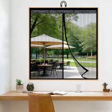 1件磁性薄纱窗帘，黑色条纹防蚊透气网纱，隐形磁性窗帘，夏季适用，无需钻孔 - 磁性條紋黑紗窗 - 查看 3