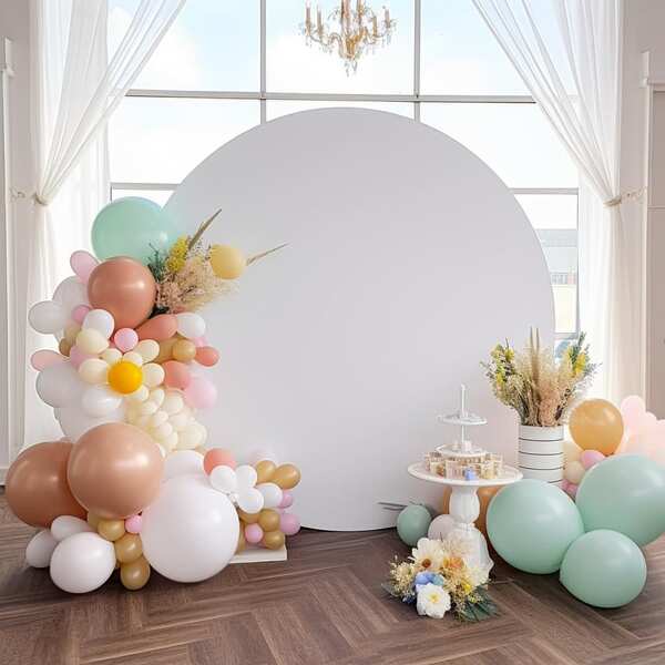 5,6,6.6,7.2ft White Round Backdrop Cover, Round Arch Cover Spandex Round Balloon Arch Backdrop Cover For Wedding Birthday Party Bridal Shower Decoration