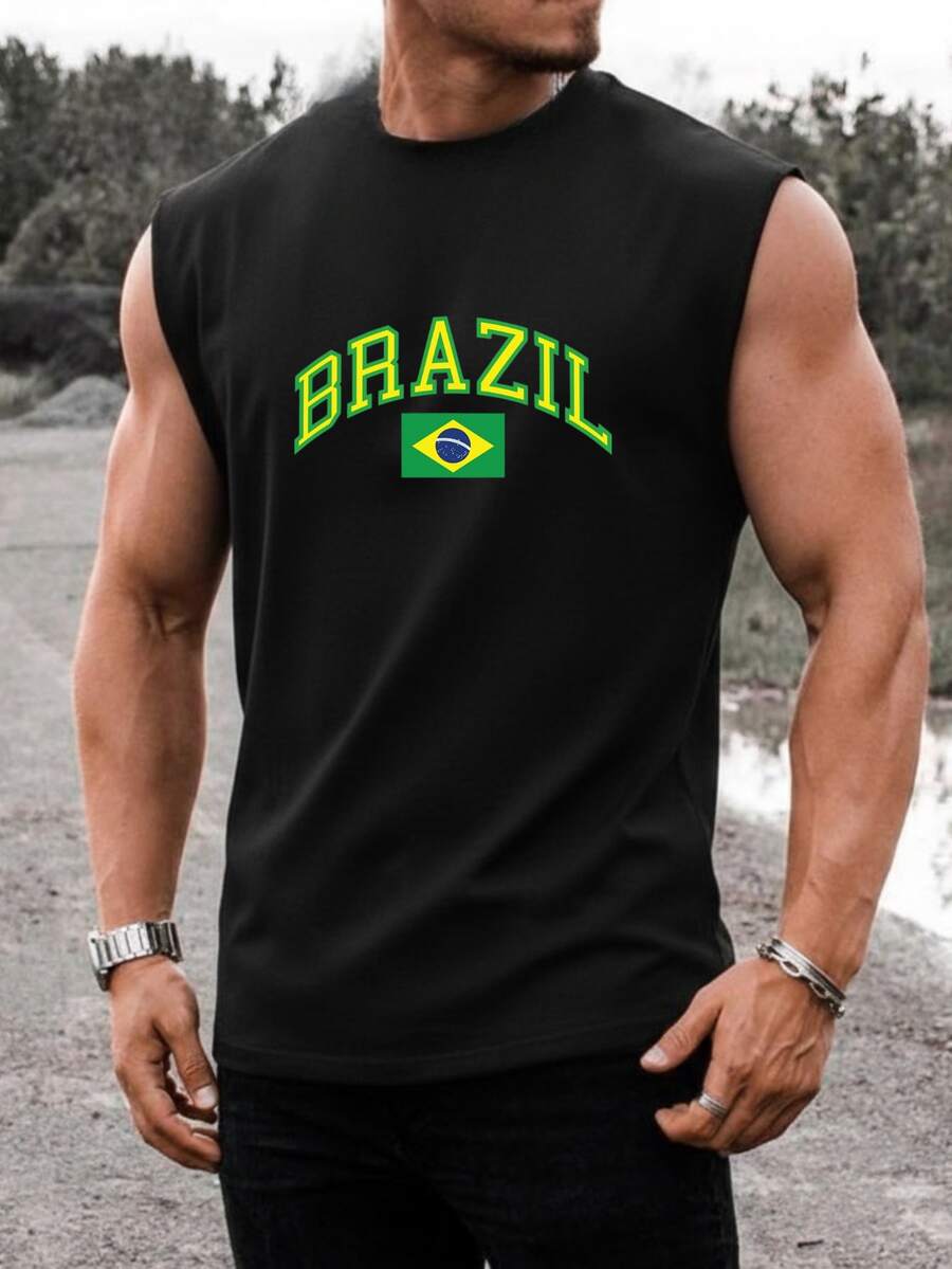 Men's Oversized Tank Top With Printed T-Shirt For The Brazil Cup - New Release - màu đen - Xem 1