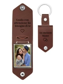 Llavero de cuero personalizado con foto para hombres, llavero con foto personalizada, llavero grabado, regalo de aniversario para él, regalos de Navidad - Multicolor - Ver 8