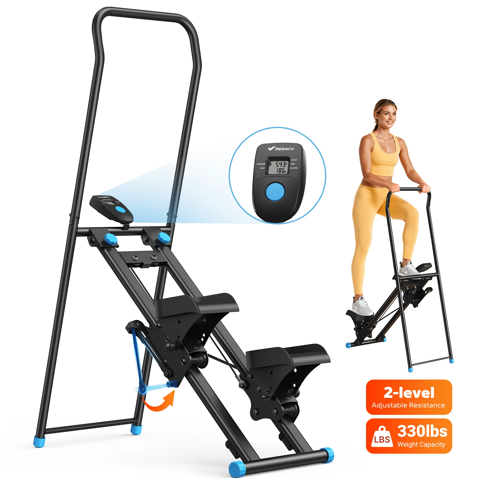 MERACH Stair Stepper For Home Gym Exercise, 300LBS Capacity, New Version Stairmaster For Full-Body Workout, Compact Folding Stair Climber With Extended Step Range, Adjustable Pedal - 黑色 - 查看 1
