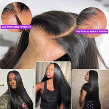 40 Inch 250% Density All-Day Comfort 100% Human Hair 13x4 13x6 Lace Front Wigs Brazilian Virgin Human Hair Glueless Straight Wig Human Hair Pre Plucked Pre Cut Black Wig Lace Closure Wigs Frontal Wigs - Natural Black - 查看 6
