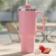 Garrafa Copo Térmico Personalizado Inox Tampa em Acrílico e Canudo 1200ml - Rosa - Visão 3