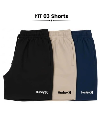 KIT 3 SHORT HURLEY MASCULINO BERMUDA SURF TACTEL ELASTANO DRY FIT PRAIA VERÃO LEVE STREETWEAR SKATE