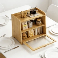 Natural Bamboo Vintage Bread Box, Farmhouse Corner Bread Bin Storage Organizer For Kitchen Counters, Durable Solid Bamboo Holder For Homemade Bread & Toast, Air-Tight Seal Preserves Freshness, Space-Saving Design, Ideal Farmhouse Kitchen Decor & Stylish Storage # BambooDecor # KitchenStyling - Hai lớp - Xem 3