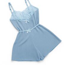 Baby Doll Canelado Renda Confortável Toque Aveludado BDCR065 - Azul bebê - Visão 4