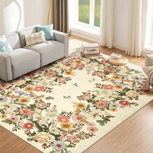 1 pieza Alfombra rectangular vintage con diseño de mariposa floral, estilo pastoral europeo, decoración para sala de estar, adecuada para montaje de fiestas, mejora el estilo del hogar, decoración esencial para añadir encanto festivo, aplicable a dormitorio, sala de estar, comedor, baño y entrada, adecuada para sala de estar, dormitorio, entrada, cocina, estudio, baño y otras alfombras decorativas, decoración de dormitorio, alfombra decorativa - Multicolor - Ver 2